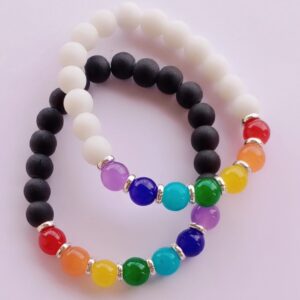 Handmade Black and White Rainbow Couple Bracelet in India