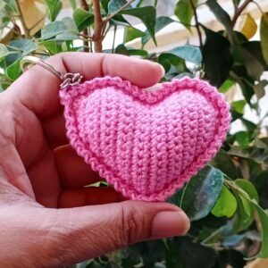 Handmade Crochet Pink Heart Keychain in India