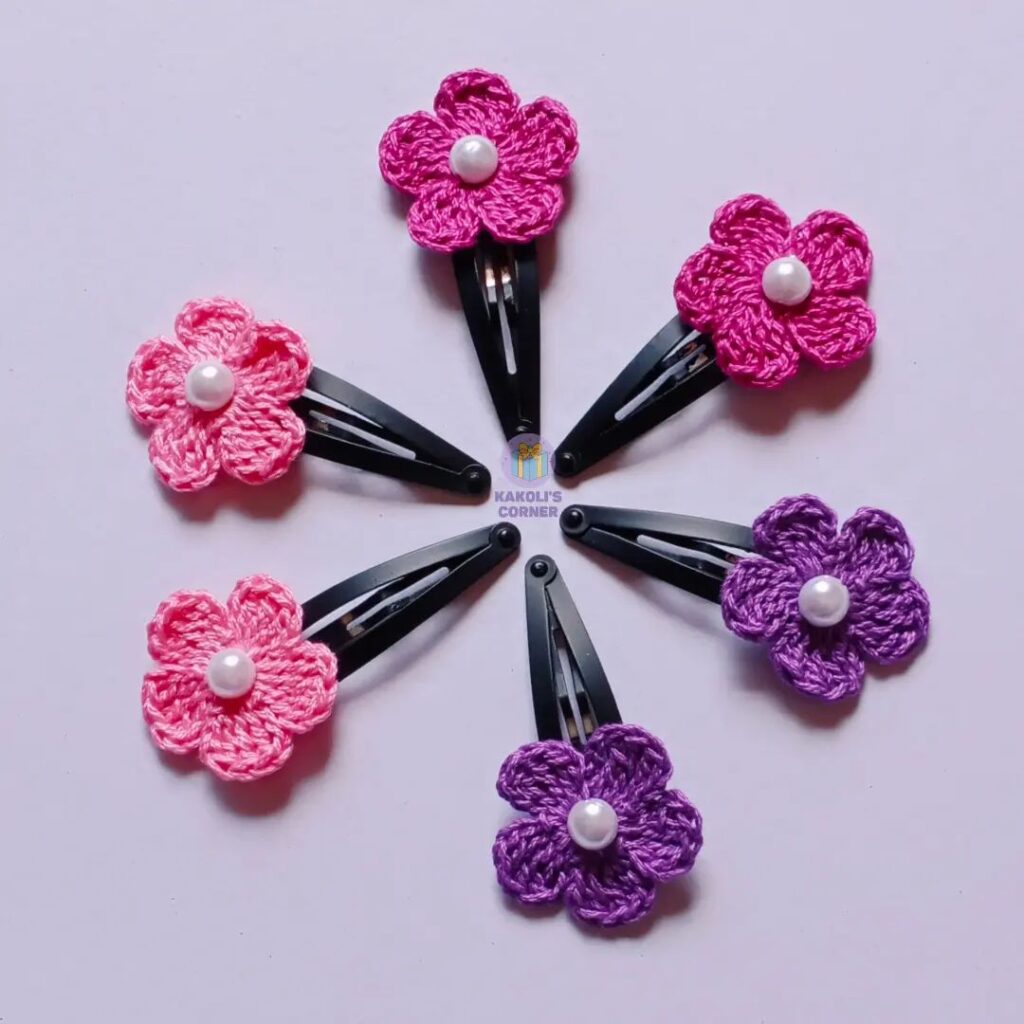 Handmade Crochet Pink Shades Flower Hair Clips in India