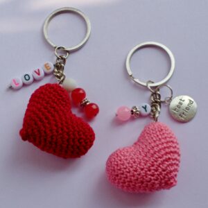Handmade Crochet Tiny Heart Keychain in India