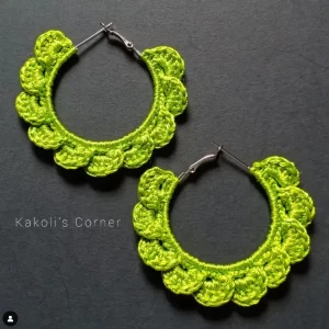 Handmade-Crochet-Green-Hoop-Earrings-in-India