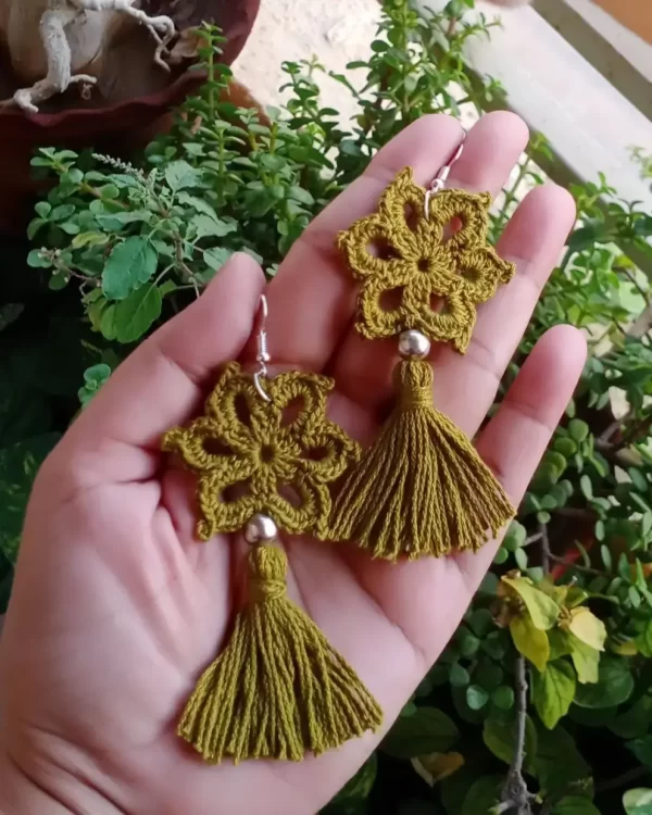 Handmade-Crochet-Green-Tassel-Earrings-in-India