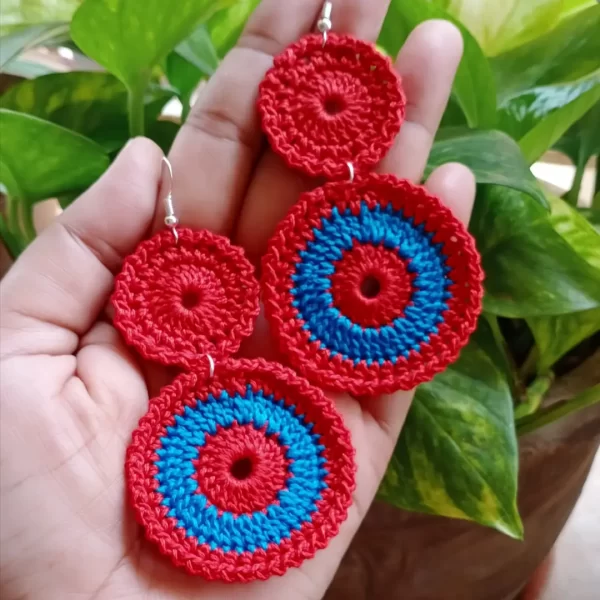 Handmade-Crochet-Red-and-Blue-Earrings-made-in-India
