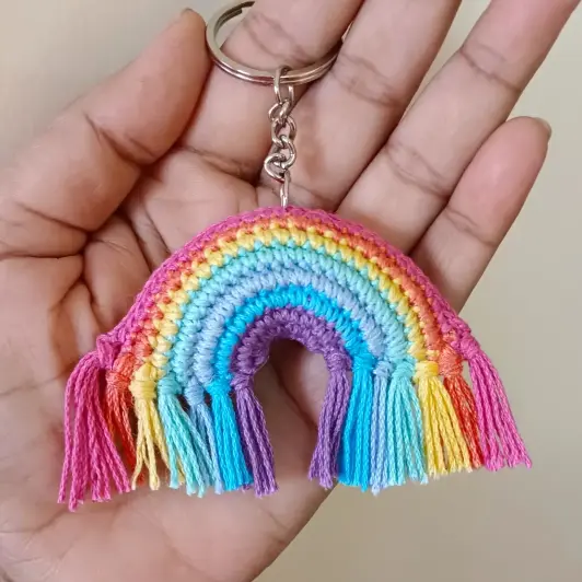 Crochet Pink Rainbow Keychain in India