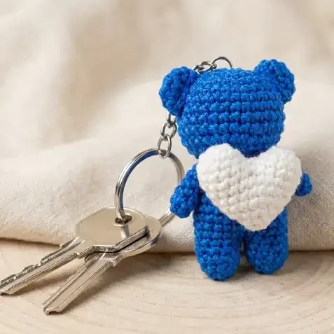 Crochet Blue Bear Keychain with Keys Crochet Blue Bear Keychain with Keys
