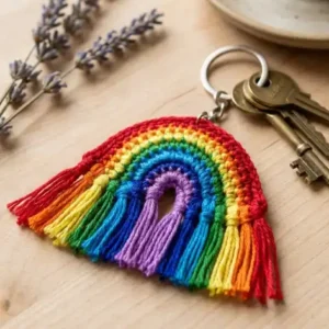 Crochet Rainbow Keychain with Keys