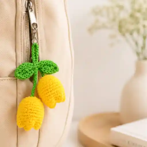 Crochet Yellow Tulip Bagcharm in India Crochet Yellow Tulip Bagcharm in India
