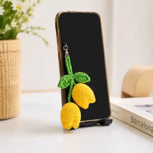 about-01 Crochet Yellow Tulip Mobile Charm In India