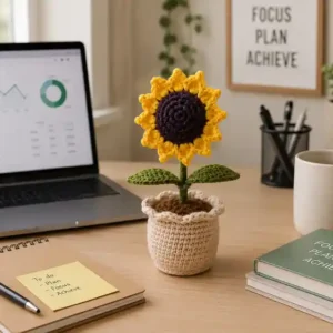 crochet sunflower pot for desk in india