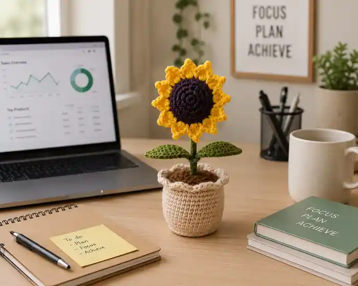 crochet sunflower pot for desk in india crochet sunflower pot for desk in india