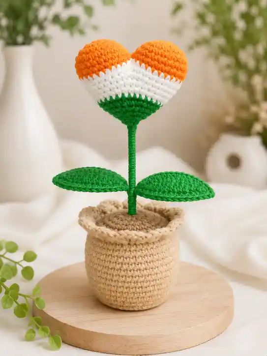 crochet tiranga heart pot for desk in india crochet tiranga heart pot for desk in india