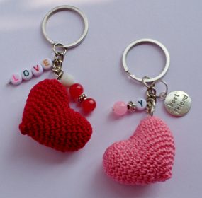 Handmade Crochet Tiny Heart Keychain in India